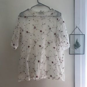Sheer white floral embroidered top 